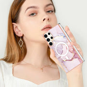 For Samsung Galaxy S23 Ultra 5G Marble Pattern Dual-side IMD Magsafe TPU Phone Case(Rose Gold 005)