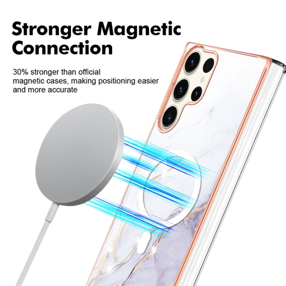 For Samsung Galaxy S23 Ultra 5G Marble Pattern Dual-side IMD Magsafe TPU Phone Case(White 006)
