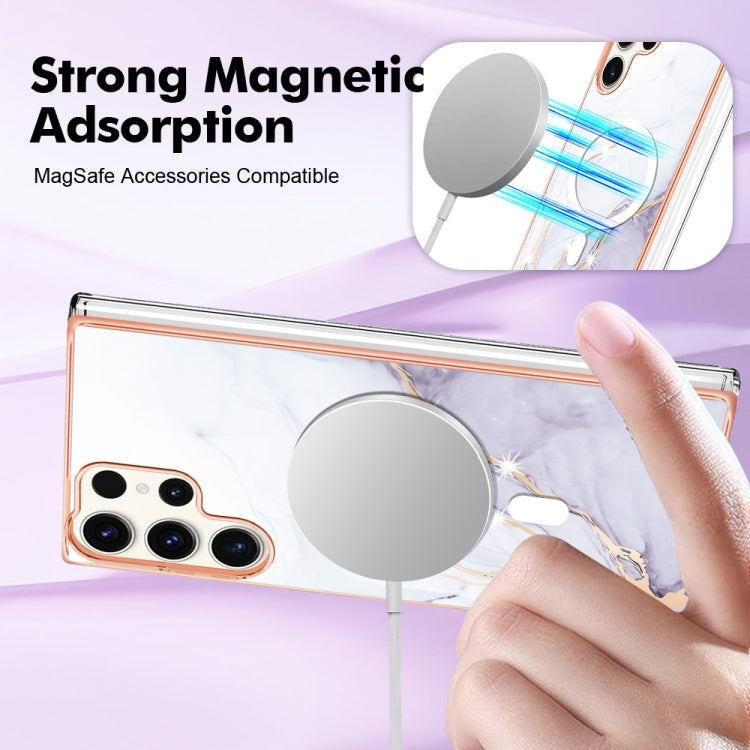 For Samsung Galaxy S23 Ultra 5G Marble Pattern Dual-side IMD Magsafe TPU Phone Case(White 006)