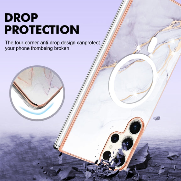For Samsung Galaxy S23 Ultra 5G Marble Pattern Dual-side IMD Magsafe TPU Phone Case(White 006)