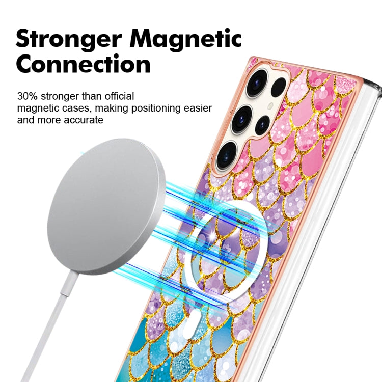 For Samsung Galaxy S23 Ultra 5G Marble Pattern Dual-side IMD Magsafe TPU Phone Case(Colorful Scales)