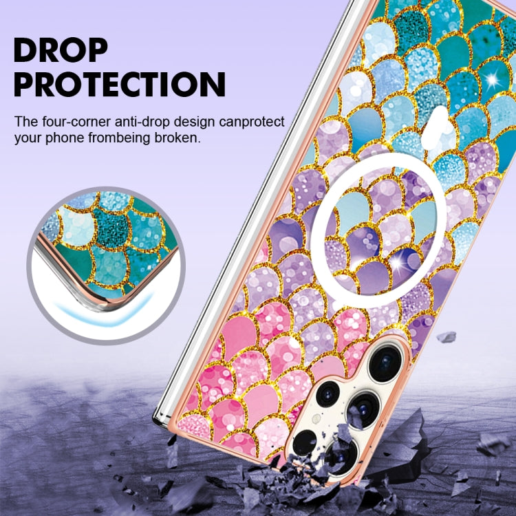 For Samsung Galaxy S23 Ultra 5G Marble Pattern Dual-side IMD Magsafe TPU Phone Case(Colorful Scales)