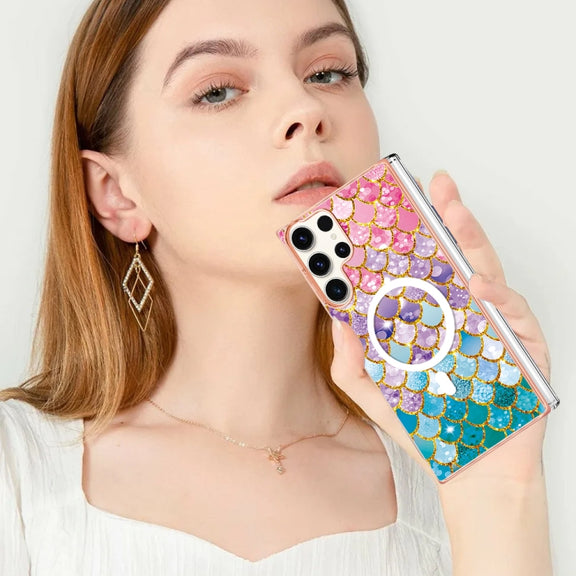 For Samsung Galaxy S23 Ultra 5G Marble Pattern Dual-side IMD Magsafe TPU Phone Case(Colorful Scales)