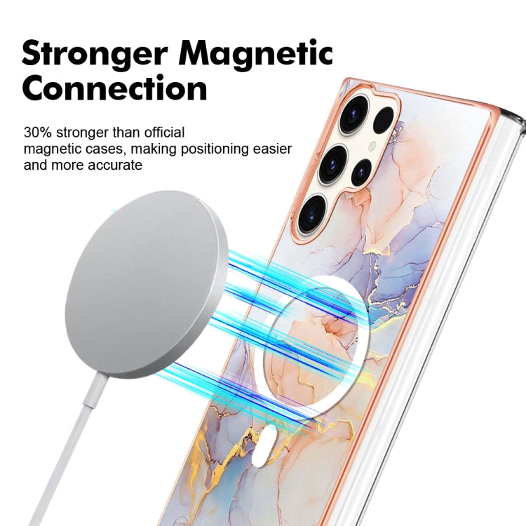 For Samsung Galaxy S23 Ultra 5G Marble Pattern Dual-side IMD Magsafe TPU Phone Case(White Marble)