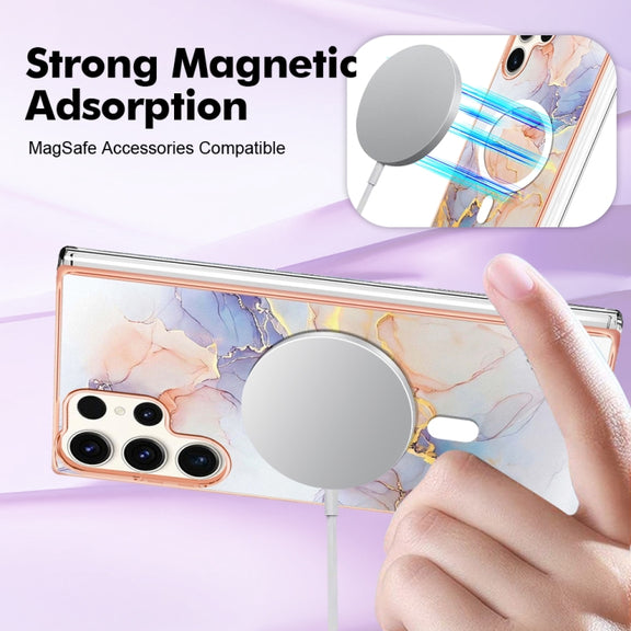 For Samsung Galaxy S23 Ultra 5G Marble Pattern Dual-side IMD Magsafe TPU Phone Case(White Marble)