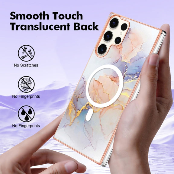 For Samsung Galaxy S23 Ultra 5G Marble Pattern Dual-side IMD Magsafe TPU Phone Case(White Marble)