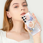 For Samsung Galaxy S23 Ultra 5G Marble Pattern Dual-side IMD Magsafe TPU Phone Case(White Marble)