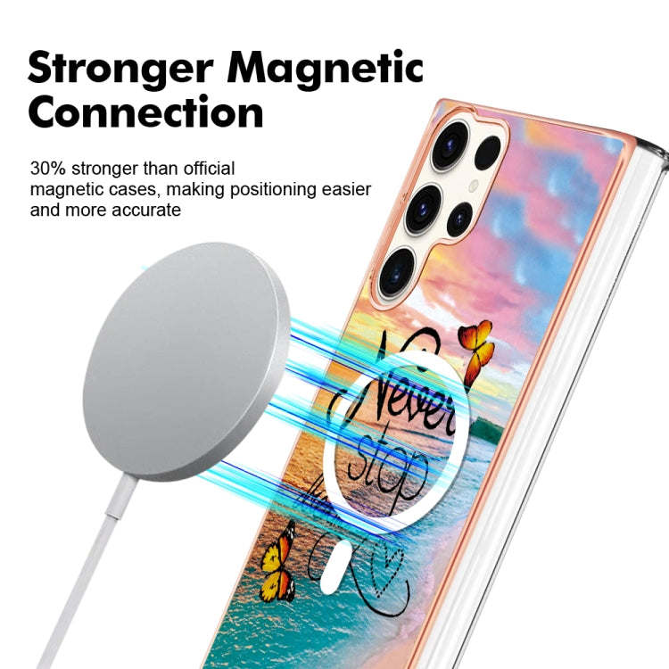 For Samsung Galaxy S23 Ultra 5G Marble Pattern Dual-side IMD Magsafe TPU Phone Case(Dream Butterfly)