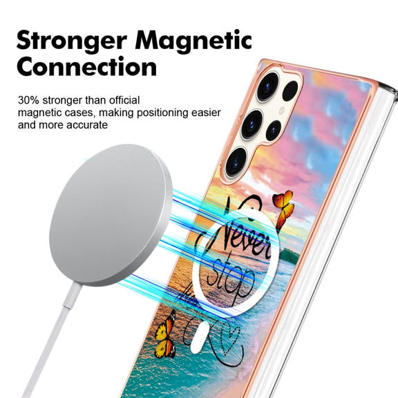 For Samsung Galaxy S23 Ultra 5G Marble Pattern Dual-side IMD Magsafe TPU Phone Case(Dream Butterfly)