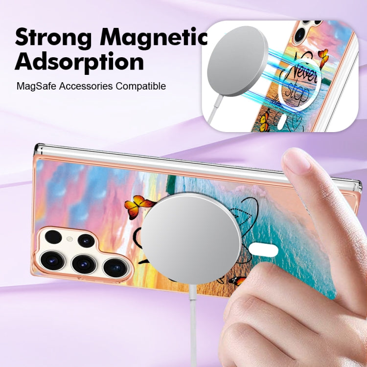 For Samsung Galaxy S23 Ultra 5G Marble Pattern Dual-side IMD Magsafe TPU Phone Case(Dream Butterfly)