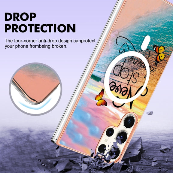 For Samsung Galaxy S23 Ultra 5G Marble Pattern Dual-side IMD Magsafe TPU Phone Case(Dream Butterfly)