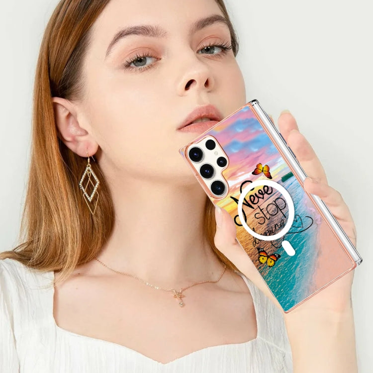 For Samsung Galaxy S23 Ultra 5G Marble Pattern Dual-side IMD Magsafe TPU Phone Case(Dream Butterfly)