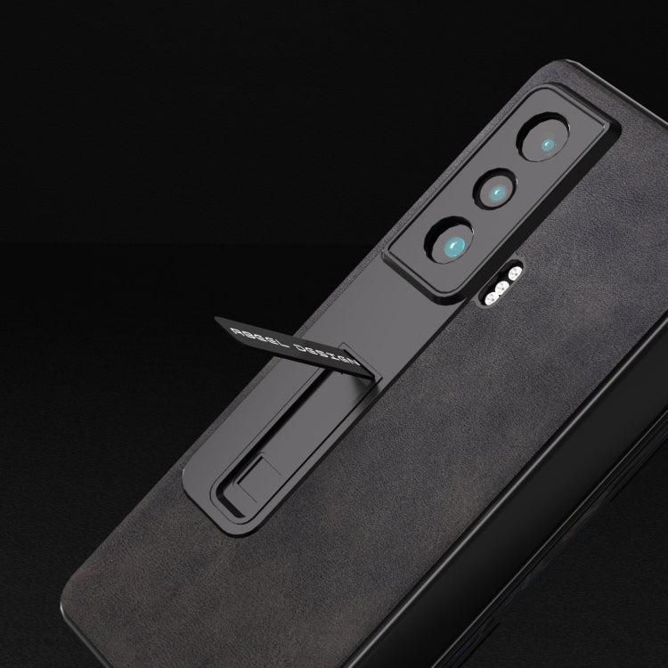 For Honor Magic Vs ABEEL Integrated Two-color Calf Texture PU Phone Case with Holder(Black)