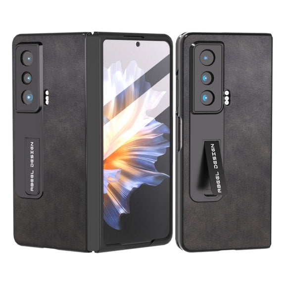 For Honor Magic Vs ABEEL Integrated Two-color Calf Texture PU Phone Case with Holder(Black)