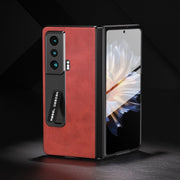 For Honor Magic Vs ABEEL Integrated Two-color Calf Texture PU Phone Case with Holder(Red)