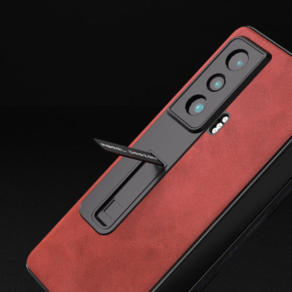 For Honor Magic Vs ABEEL Integrated Two-color Calf Texture PU Phone Case with Holder(Red)