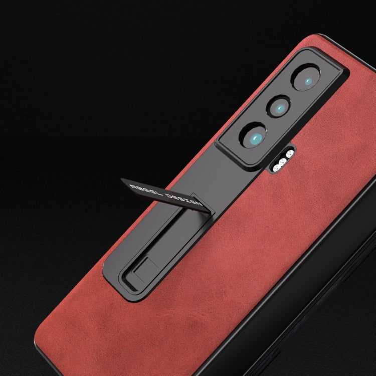For Honor Magic Vs ABEEL Integrated Two-color Calf Texture PU Phone Case with Holder(Red)