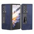 For Honor Magic Vs ABEEL Integrated Two-color Calf Texture PU Phone Case with Holder(Blue) - Honor Cases by PMC TechLife | Online Shopping South Africa | PMC TechLife | Buy Now Pay Later Mobicred
