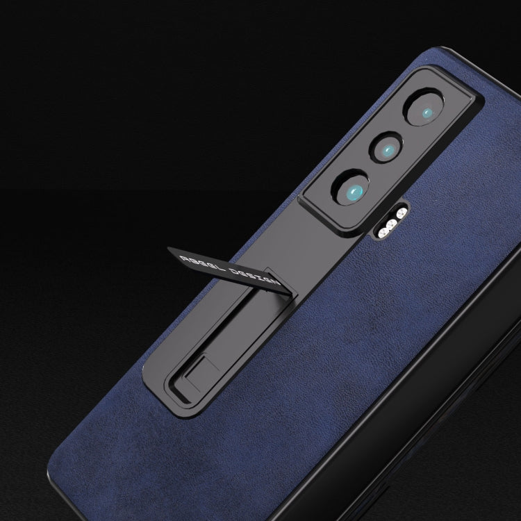 For Honor Magic Vs ABEEL Integrated Two-color Calf Texture PU Phone Case with Holder(Blue)