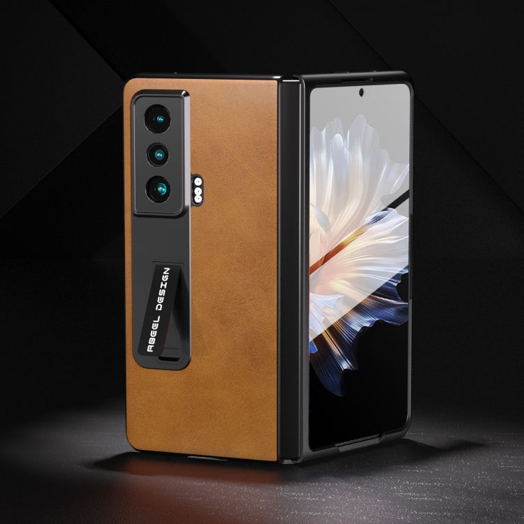 For Honor Magic Vs ABEEL Integrated Two-color Calf Texture PU Phone Case with Holder(Brown)