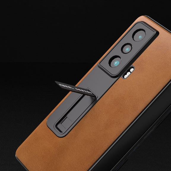 For Honor Magic Vs ABEEL Integrated Two-color Calf Texture PU Phone Case with Holder(Brown)
