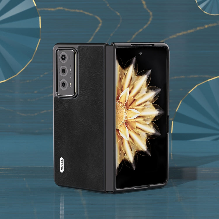 For Honor Magic V2 ABEEL Cowhide Texture PU Phone Case(Black)