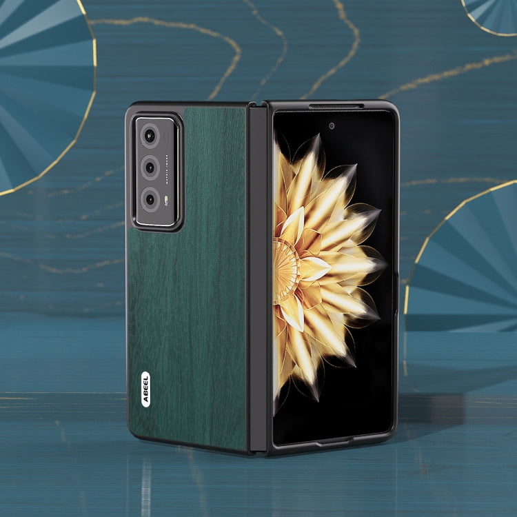 For Honor Magic V2 ABEEL Wood Texture PU Phone Case(Green)