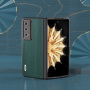 For Honor Magic V2 ABEEL Wood Texture PU Phone Case(Green)