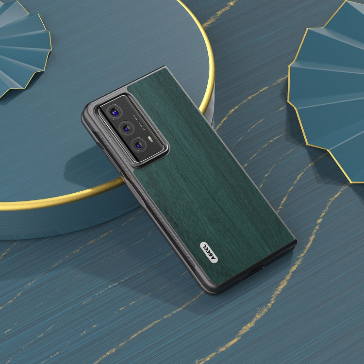 For Honor Magic V2 ABEEL Wood Texture PU Phone Case(Green)