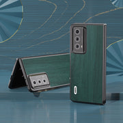For Honor Magic V2 ABEEL Wood Texture PU Phone Case(Green)