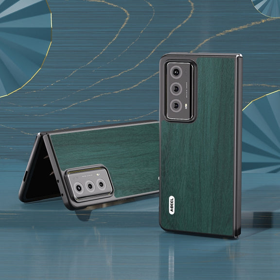 For Honor Magic V2 ABEEL Wood Texture PU Phone Case(Green)