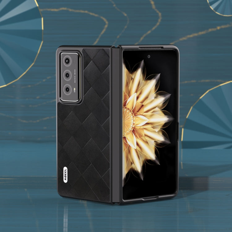 For Honor Magic V2 ABEEL Weave Plaid PU Phone Case(Black)