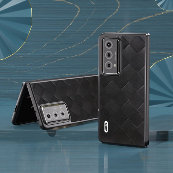 For Honor Magic V2 ABEEL Weave Plaid PU Phone Case(Black)