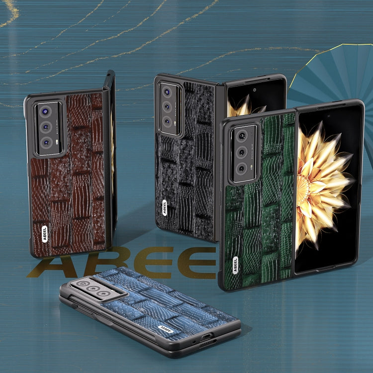 For Honor Magic V2 ABEEL Genuine Leather Mahjong Pattern Black Edge Phone Case(Black)