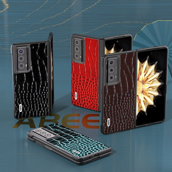 For Honor Magic V2 ABEEL Genuine Leather Crocodile Pattern Black Edge Phone Case(Black)