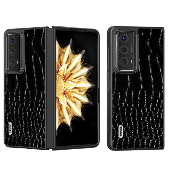 For Honor Magic V2 ABEEL Genuine Leather Crocodile Pattern Black Edge Phone Case(Black)