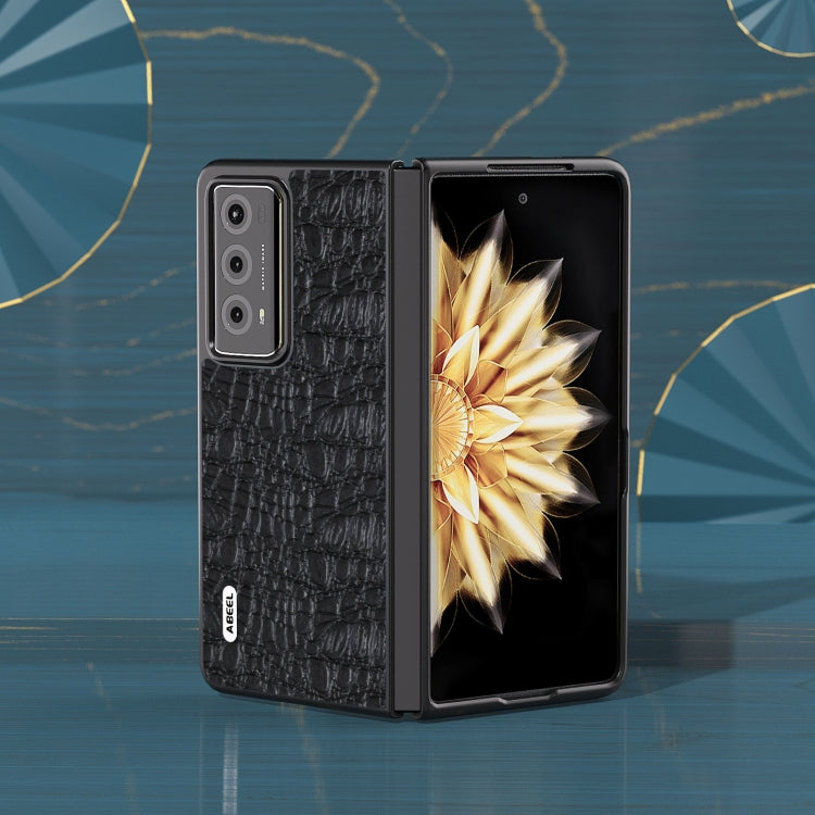 For Honor Magic V2 ABEEL Genuine Leather Canopy Black Edge Phone Case(Black)