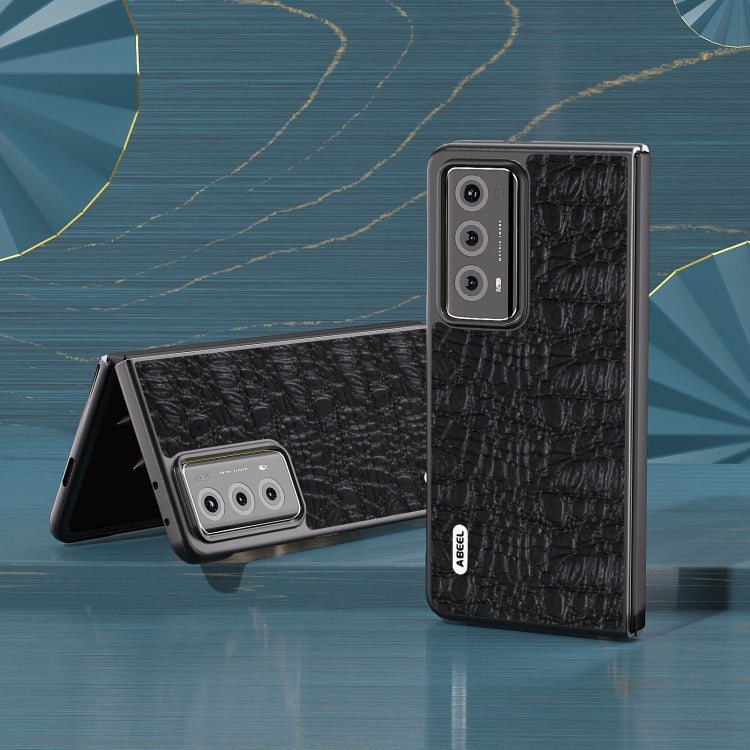 For Honor Magic V2 ABEEL Genuine Leather Canopy Black Edge Phone Case(Black)