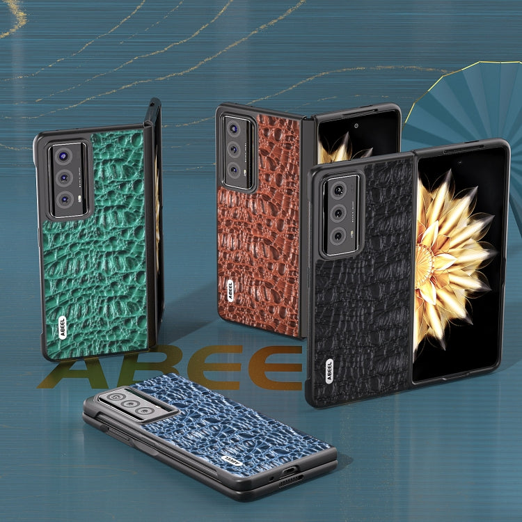 For Honor Magic V2 ABEEL Genuine Leather Canopy Black Edge Phone Case(Black)