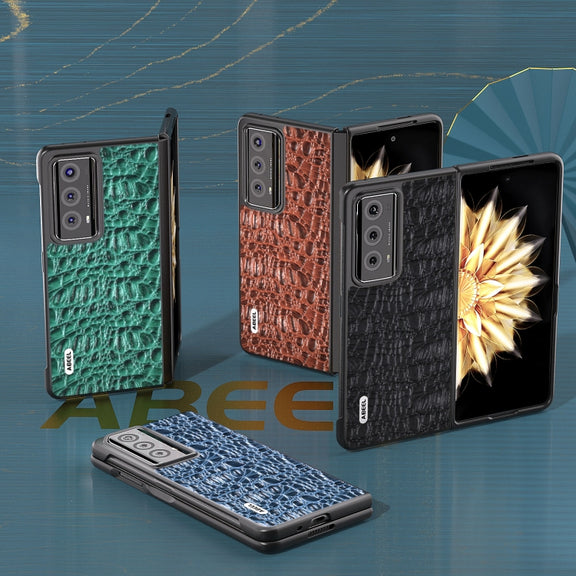 For Honor Magic V2 ABEEL Genuine Leather Canopy Black Edge Phone Case(Black)