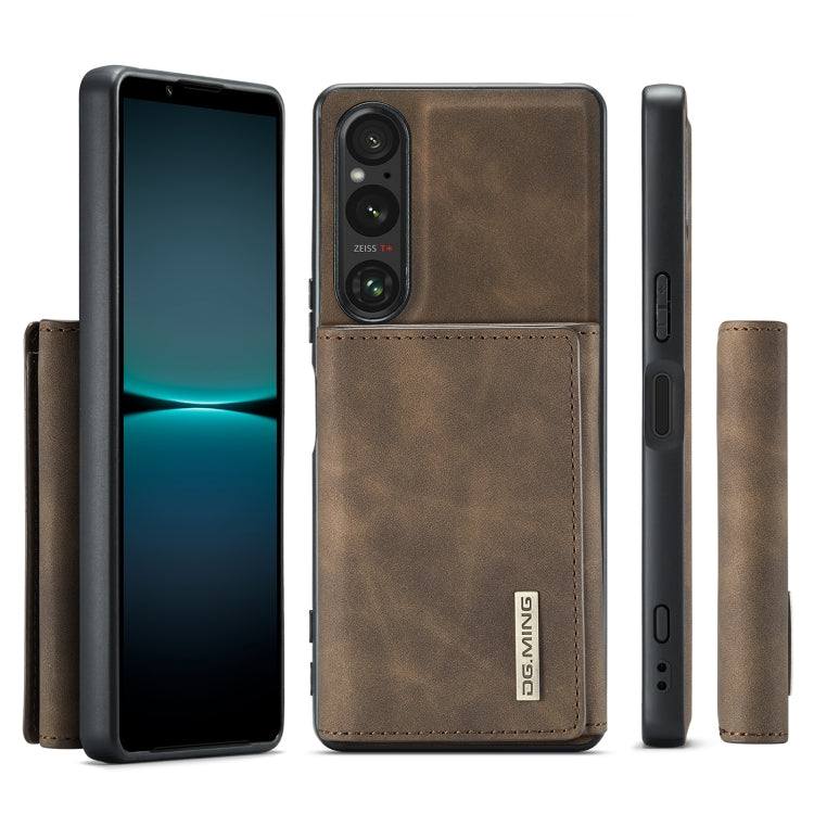 For Sony Xperia 1 V DG.MING M1 Series 3-Fold Multi Card Wallet + Magnetic Phone Case(Coffee)