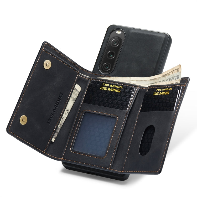 For Sony Xperia 10 V DG.MING M1 Series 3-Fold Multi Card Wallet + Magnetic Phone Case(Black)