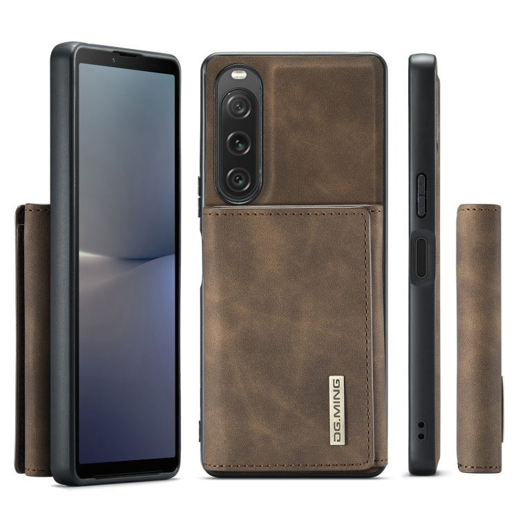 For Sony Xperia 10 V DG.MING M1 Series 3-Fold Multi Card Wallet + Magnetic Phone Case(Coffee)