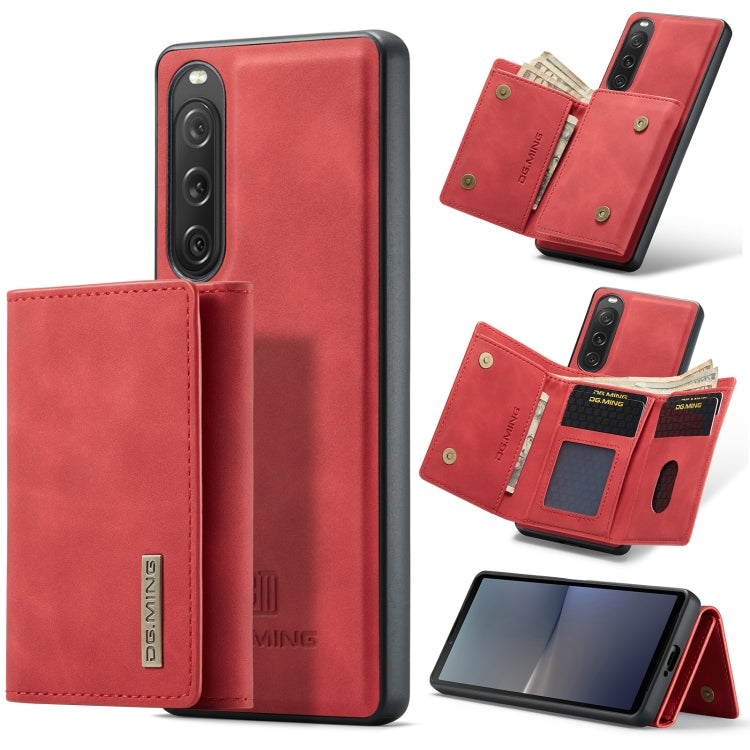 For Sony Xperia 10 V DG.MING M1 Series 3-Fold Multi Card Wallet + Magnetic Phone Case(Red)
