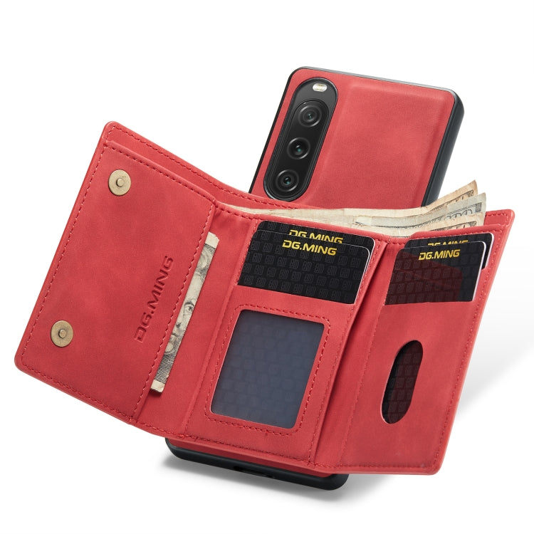 For Sony Xperia 10 V DG.MING M1 Series 3-Fold Multi Card Wallet + Magnetic Phone Case(Red)