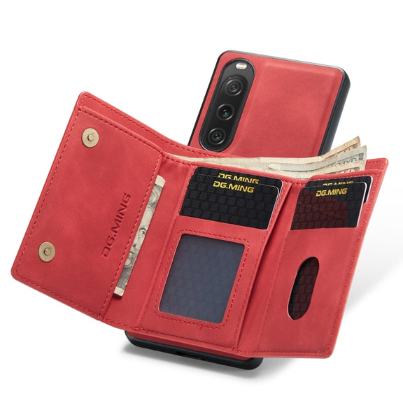 For Sony Xperia 10 V DG.MING M1 Series 3-Fold Multi Card Wallet + Magnetic Phone Case(Red)
