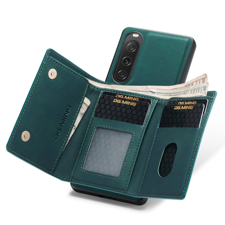 For Sony Xperia 10 V DG.MING M1 Series 3-Fold Multi Card Wallet + Magnetic Phone Case(Green)