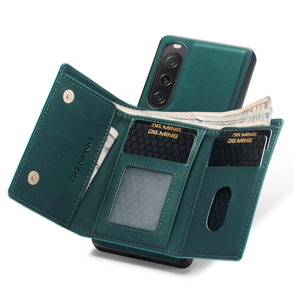 For Sony Xperia 10 V DG.MING M1 Series 3-Fold Multi Card Wallet + Magnetic Phone Case(Green)