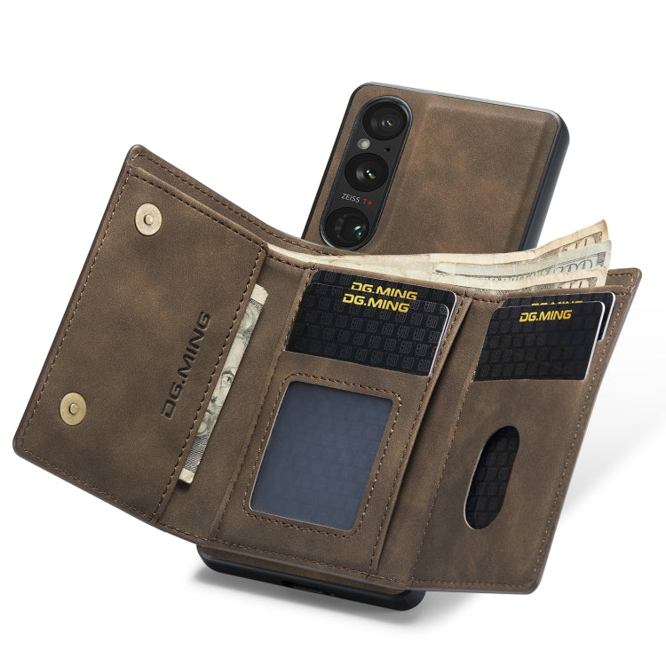 For Sony Xperia 1 VI DG.MING M1 Series 3-Fold Multi Card Wallet + Magnetic Phone Case(Coffee)