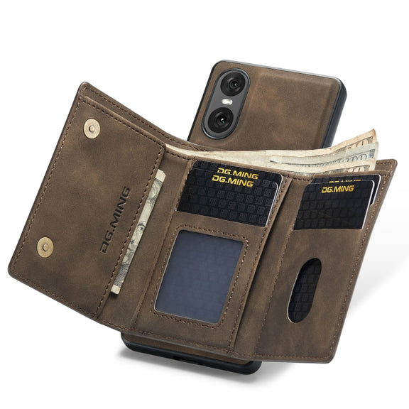 For Sony Xperia 10 VI DG.MING M1 Series 3-Fold Multi Card Wallet + Magnetic Phone Case(Coffee)